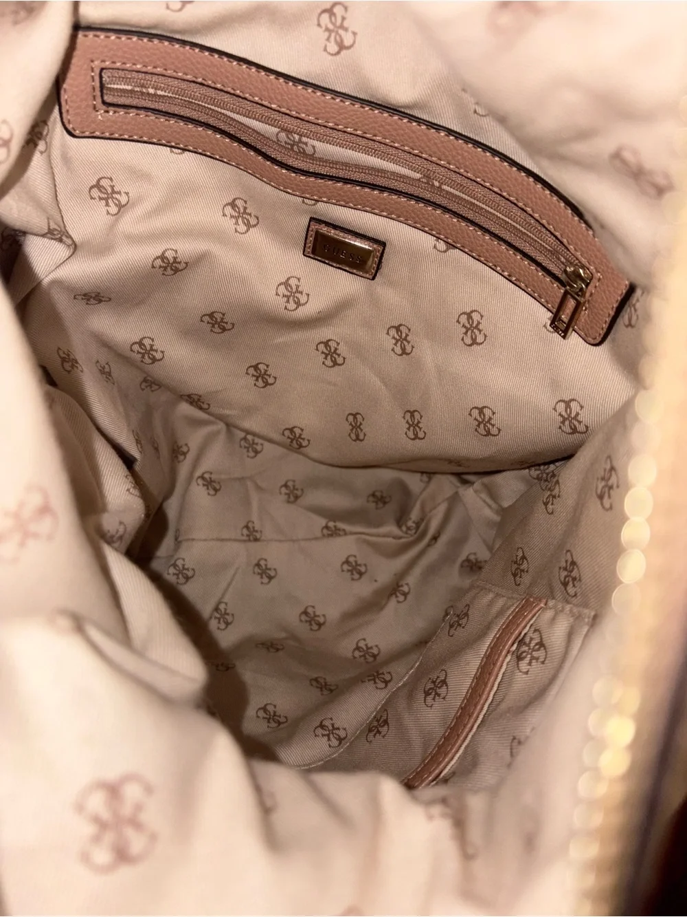 Guess Tan Pebbled Shoulder Hobo Bag with Silver Hardware